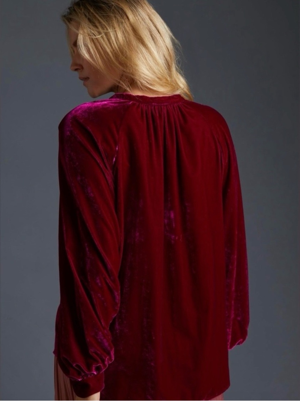 Anthropologie Pilcro Velvet Femme Top S Button Down Pink Blouse Puff Sleeve - Picture 4 of 15